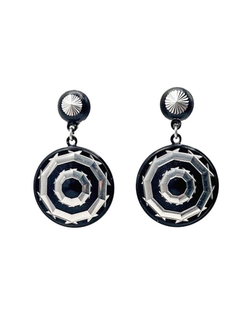 Vintage 60s West Germany Art Deco Crystal Black Statement Disc Drop Earrings
